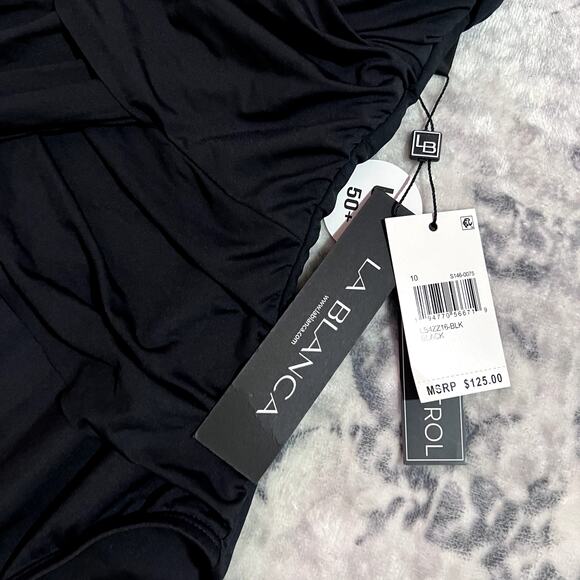 LA BLANCA Drapped Mio One Piece, Island Goddess Black Sz 10 - Picture 6 of 7